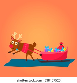 Christmas deer characters and decorations vector illustration