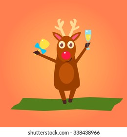 Caracteres de ciervos de Navidad y decoraciones ilustraciones vectoriales