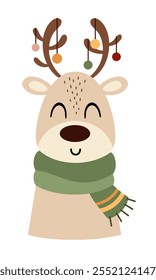 Clipart de cervos de Natal. Natal animal clip art. Personagem festivo bonito. Ilustração de vetor desenhada à mão em estilo plano