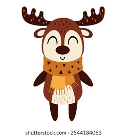 Clipart de cervos de Natal. Boho Natal animal clip art. Personagem festivo bonito. Ilustração de vetor desenhada à mão em estilo plano	