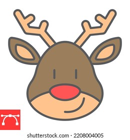 Christmas deer color line icon, new year and reindeer, rudolph deer vector icon, vector graphics, editable stroke filled outline sign, eps 10.