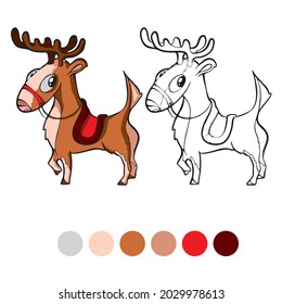 Christmas deer Coloring page for preschool children. Learn numbers for kindergartens and schools. Educational game.