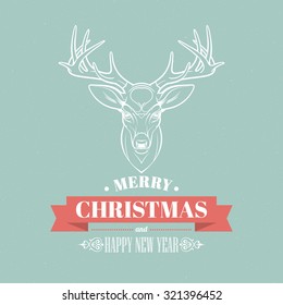 Christmas deer decoration  design. Typographic elements, vintage labels, frames, ribbons, set. Vector illustration EPS 10