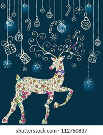 Christmas deer with decorations, beautiful  illustration, vector