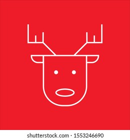 Christmas deer  element in flat simple style on red background.