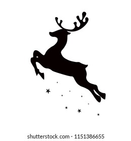 Christmas deer (elk), black silhouette on white background, vector isolated, christmas card