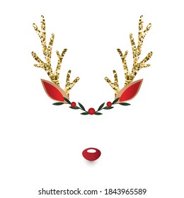 Christmas deer face vector elements. Can use photo decoration,filter effect for selfie.