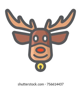 Christmas deer filled outline icon, New year and Christmas, xmas elk sign vector graphics, a colorful line pattern on a white background, eps 10.