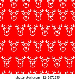 Christmas Deer Flat Icon Seamless Pattern Background. Vector Illustration.