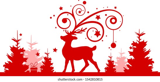 Christmas Deer Gift Tree Vector Silhouette