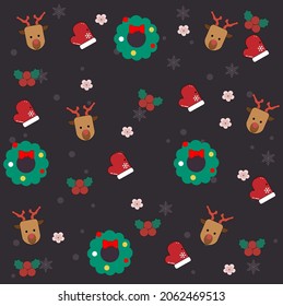 fondo de patrón de ciervo y guantes de navidad