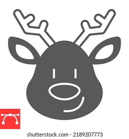 Christmas deer glyph icon, new year and reindeer, rudolph deer vector icon, vector graphics, editable stroke solid sign, eps 10.