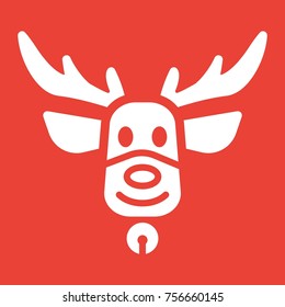 Christmas deer glyph icon, New year and Christmas, xmas elk sign vector graphics, a solid pattern on a red background, eps 10.