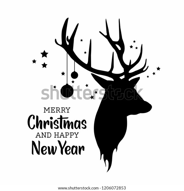Christmas Deer Greeting Card Black Silhouette Stock Vector (Royalty ...