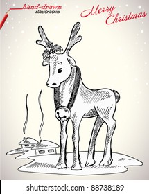 christmas deer - hand-drawn illustration