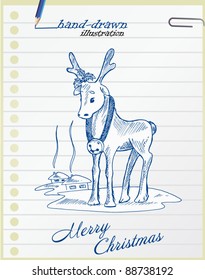 christmas deer - hand-drawn illustration