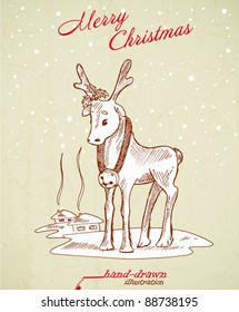 christmas deer - hand-drawn illustration