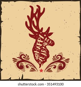 Christmas deer.  Happy New year/ quote