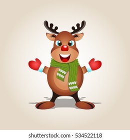 Christmas deer, happy winter xmas holiday animal.Vector Illustration.