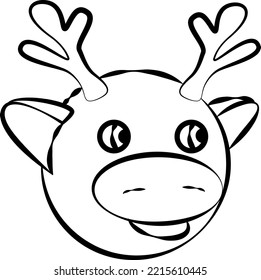 christmas deer head, graphic black image on white background, vector