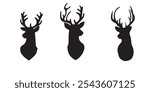 Christmas Deer Head Silhouettes with Antlers - Festive Black Reindeer Clipart for Holiday Crafts and Decor