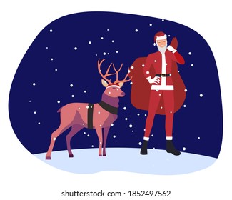 Christmas deer help Santa bringing the gift for the kids on the roller