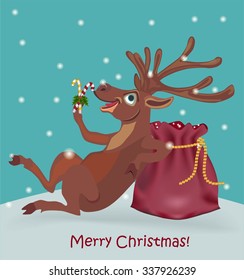 christmas deer with holly and candy