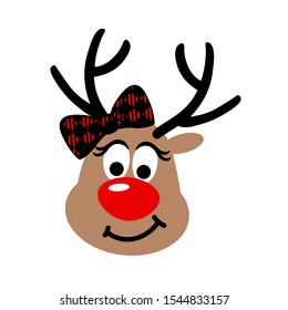 Christmas deer with horns and bow.
Buffalo plaid clip art. Merry Christmas signs. Baby deer girl image. EPS file. Stock vector design.