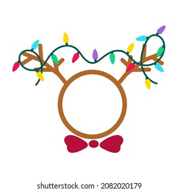 Christmas deer horns decorated with light bulbs. Xmas reindeer cut file design