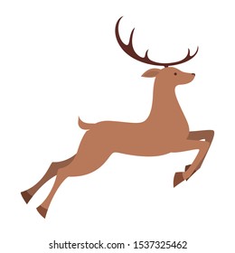 Christmas deer icon. Cute animal with beautiful antler. Reindeer jumping. Vector illustration in flat style