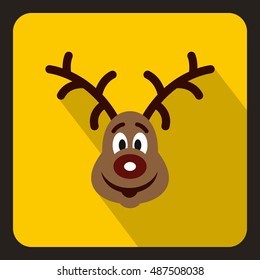 Christmas deer icon in flat style with long shadow. Animal symbol vector illustration