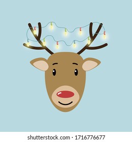 Christmas deer icon with a garland on the horns