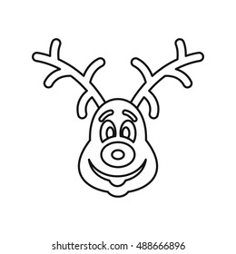 Christmas deer icon in outline style isolated on white background. Animal symbol vector illustration