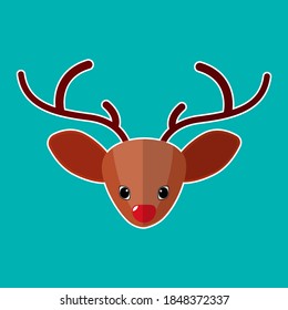 Christmas Deer Icon Vector Flat Background