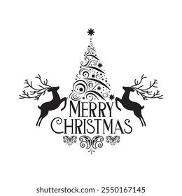 Christmas deer icon vector and silhouette