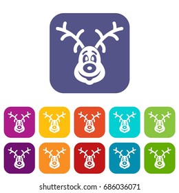 Christmas deer icons set vector illustration in flat style in colors red, blue, green, and other