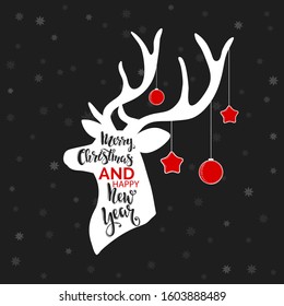 Christmas deer. Lettering,typography. Vector illustration.