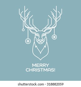 Christmas deer. Line art. Vector illustration EPS 10