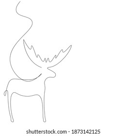  Christmas deer line drawing on white background, vector illustration
