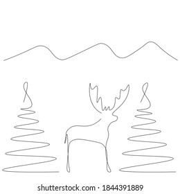 Dibujo de la línea de ciervos de Navidad. Ilustración del vector