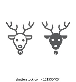 Christmas deer line and glyph icon, christmas and reindeer, rudolph sign, vector graphics, a linear pattern on a white background, eps 10.