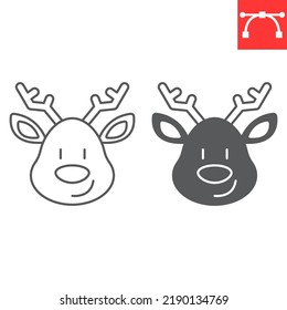 Christmas deer line and glyph icon, new year and reindeer, rudolph deer vector icon, vector graphics, editable stroke outline sign, eps 10.