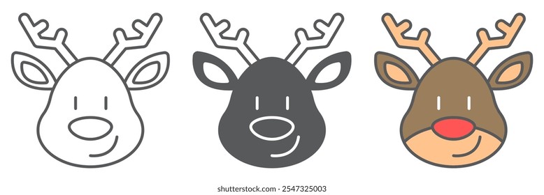 Christmas deer line icon collection, ano novo e rena, rudolph deer vetor icon set, gráficos vetoriais, sinal de contorno de traço editável, eps 10.