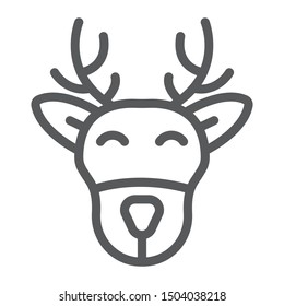 Christmas deer line icon. christmas and moose, reindeer sign, vector graphics, a linear pattern on a white background, eps 10.