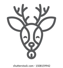 Christmas deer line icon, christmas and moose, reindeer sign, vector graphics, a linear pattern on a white background, eps 10.
