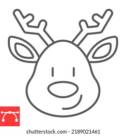 Christmas deer line icon, new year and reindeer, rudolph deer vector icon, vector graphics, editable stroke outline sign, eps 10.