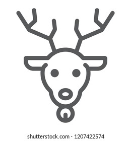 Christmas deer line icon, christmas and reindeer, rudolph sign, vector graphics, a linear pattern on a white background, eps 10.