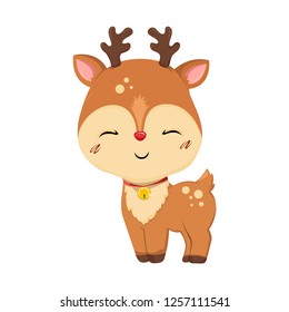 Christmas deer. Little deer. Christmas vector illustration in a cartoon style.  Christmas and New Year design element.Christmas winter holiday design element for posters, cards, banners in flat style.