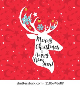 Christmas deer. Merry Christmas and Happy New year vector card.
