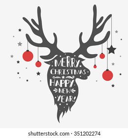 Christmas deer. Merry Christmas and Happy New year/ quote